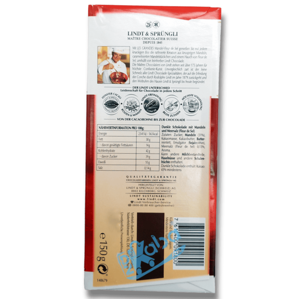 Lindt Les Grandes Dark Chocolate Almonds Sea Salt 150g