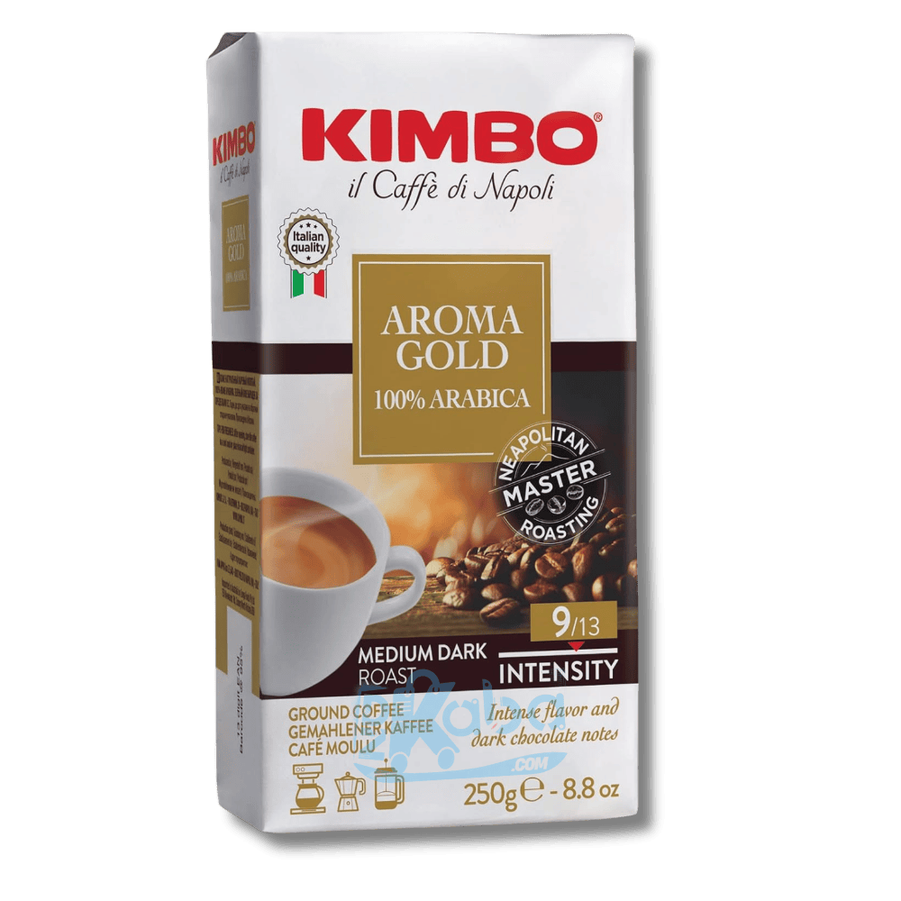 Kimbo Ground Coffee Aroma Gold Medium Dark Roast 100% Arabica Intensity 9 250g