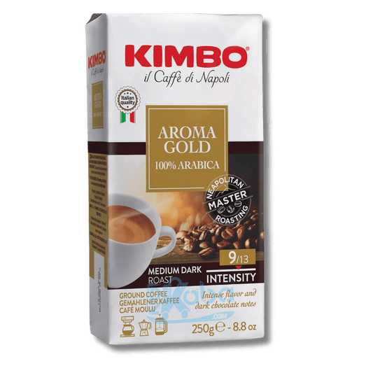 Kimbo Ground Coffee Aroma Gold Medium Dark Roast 100% Arabica Intensity 9 250g