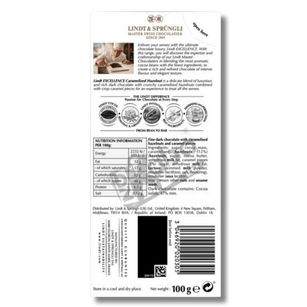 Lindt Excellence Caramelised Hazelnut Dark 100g