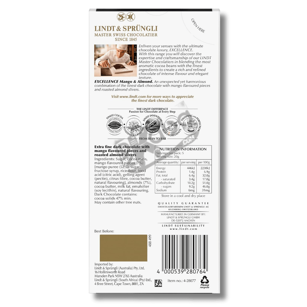 Lindt Excellence Mango & Almond Dark 100g