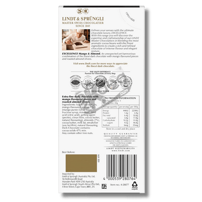 Lindt Excellence Mango & Almond Dark 100g