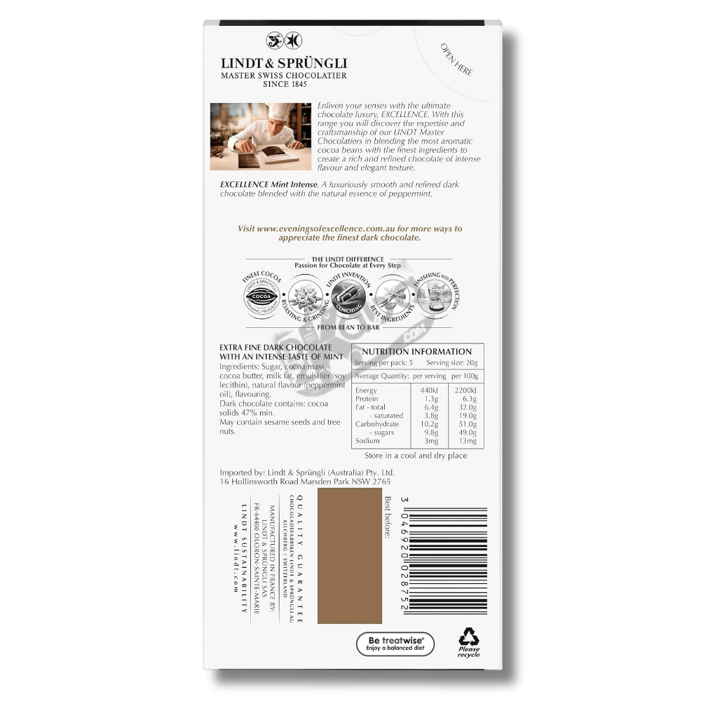 Lindt Excellence Mint Intense Dark 100g