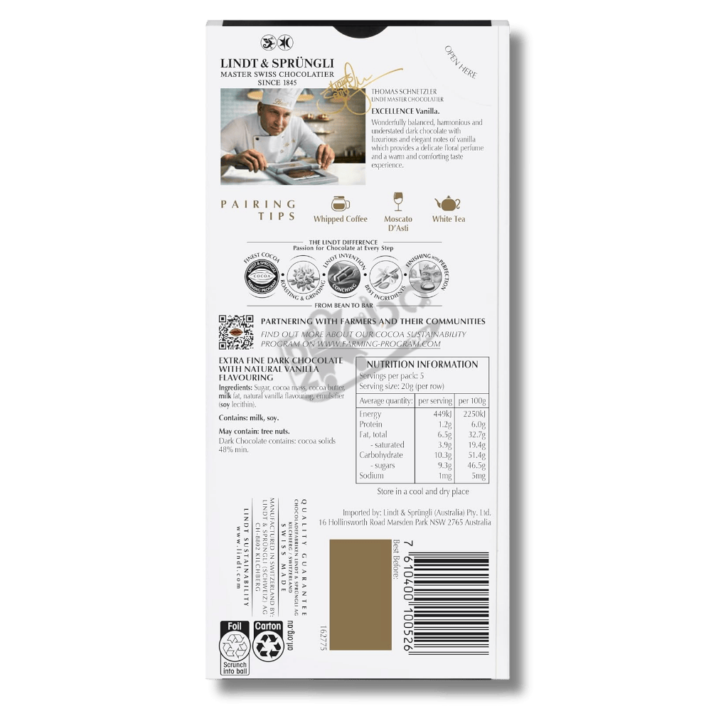 Lindt Excellence Vanilla Dark 100g