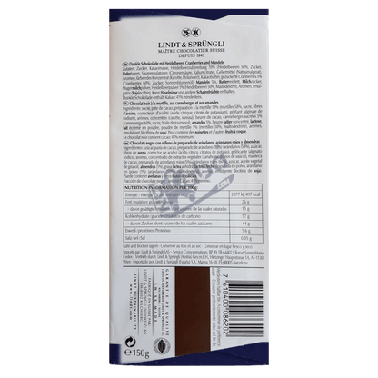 Lindt Les Grandes Dark Chocolate Blueberry & Cranberry 150g