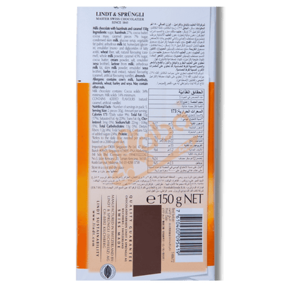 Lindt Les Grandes Milk Chocolate Caramel Hazelnuts 150g