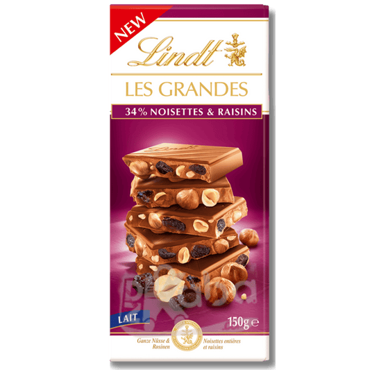 Lindt Les Grandes Milk Chocolate Hazelnuts & Raisins 150g