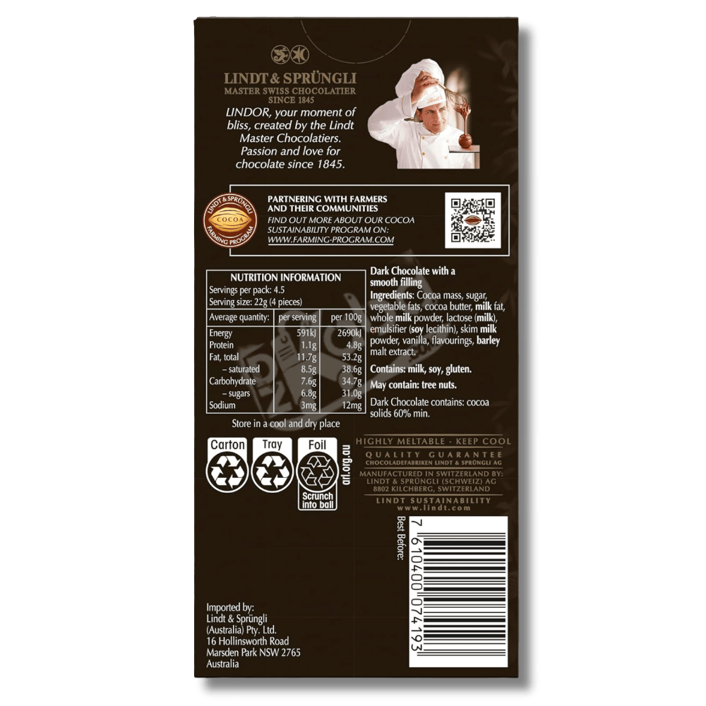 Lindt Lindor 70% Cacao Extra Dark 100g